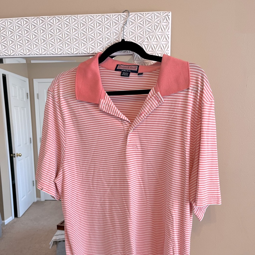 Vineyard Vines Athletic Pink Striped Golf Polo